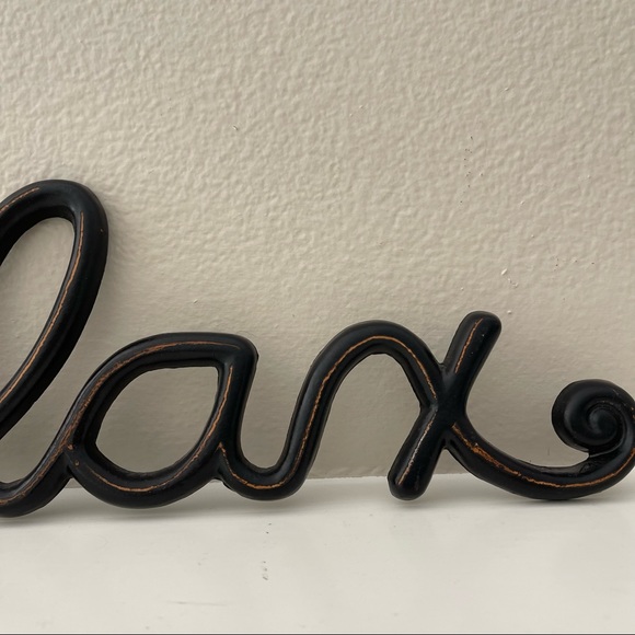 Black Brown Distressed Metal Relax Sign Wall Shelf Decor - Picture 4 of 8